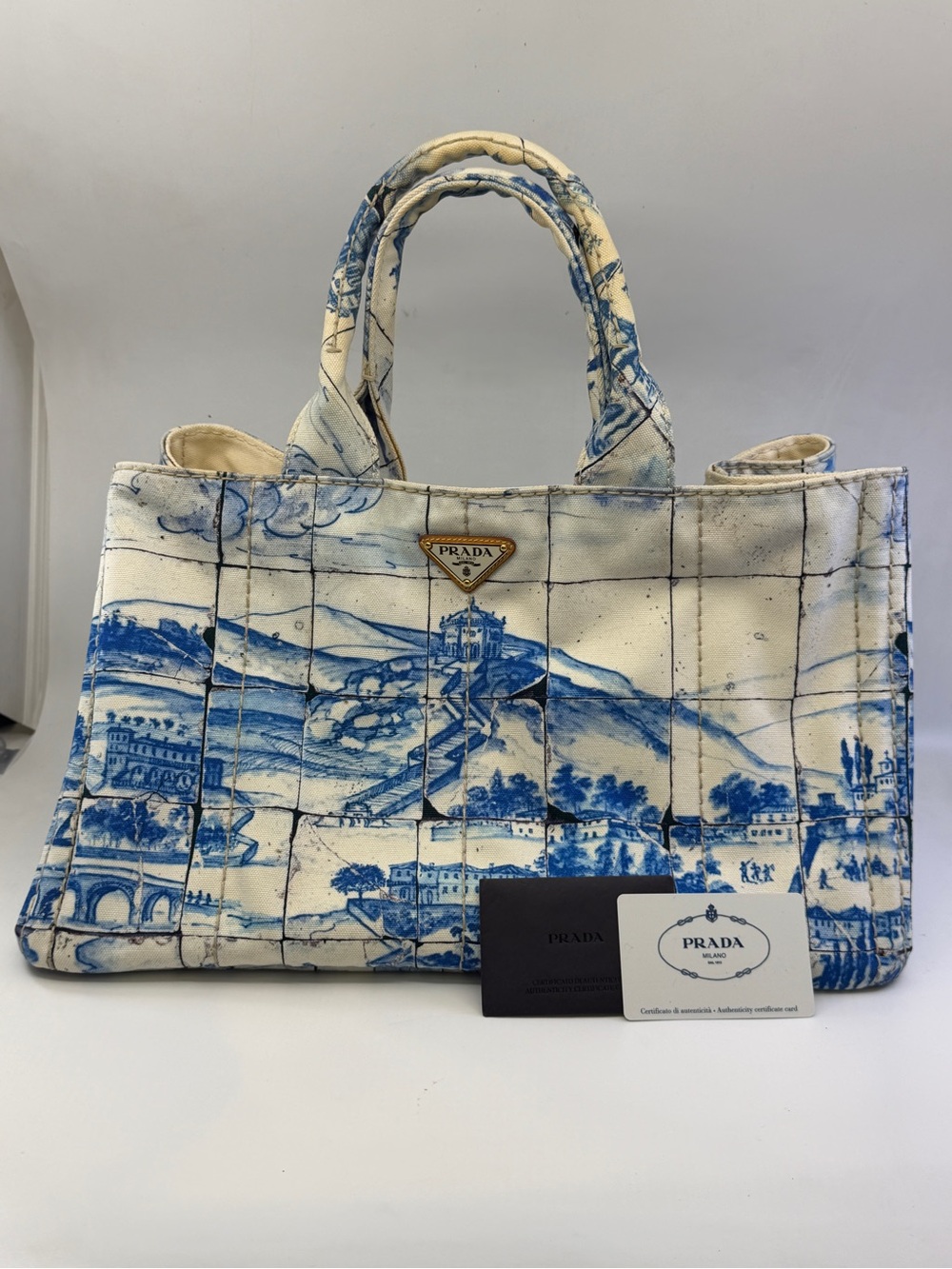 Authentic Prada Canapa Azulejos Large Canvas Tote bag - Picture 6 of 16